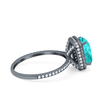 Emerald Cut Art Deco Wedding Ring Black Tone, Simulated Paraiba Tourmaline CZ 925 Sterling Silver